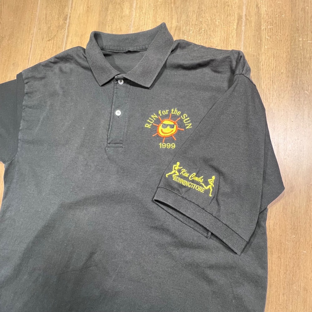 Vintage 1999 Run for the Sun Ken Combs Running Store Black Polo Shirt Mens XL‎
